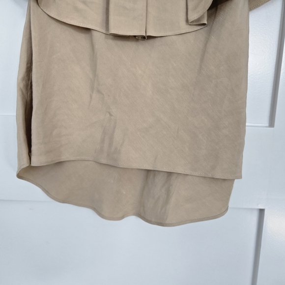 NWT Zara Camel Color Off The Shoulder Shirt With Ruffle Size XS Elastic Neckline - Picture 3 of 13